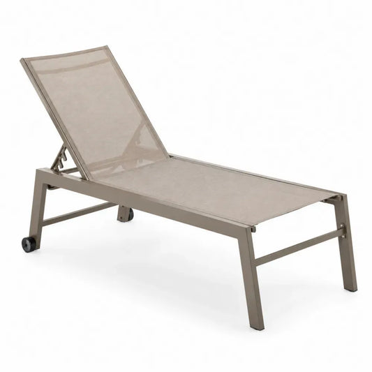 Aluminium Sonnenliege Taupe Polyester-Mesh mit Rollen 200cm