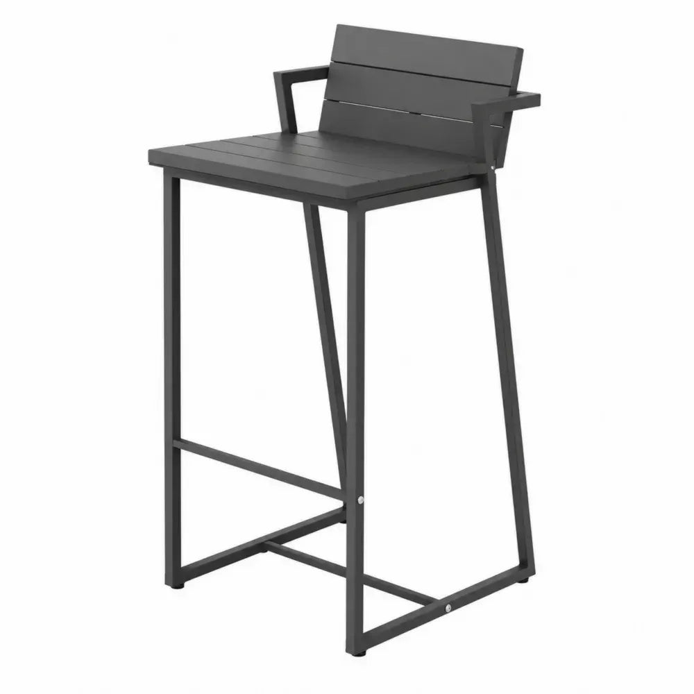 Barhocker aus Aluminium und Stahl mit Armlehnen, Schwarz