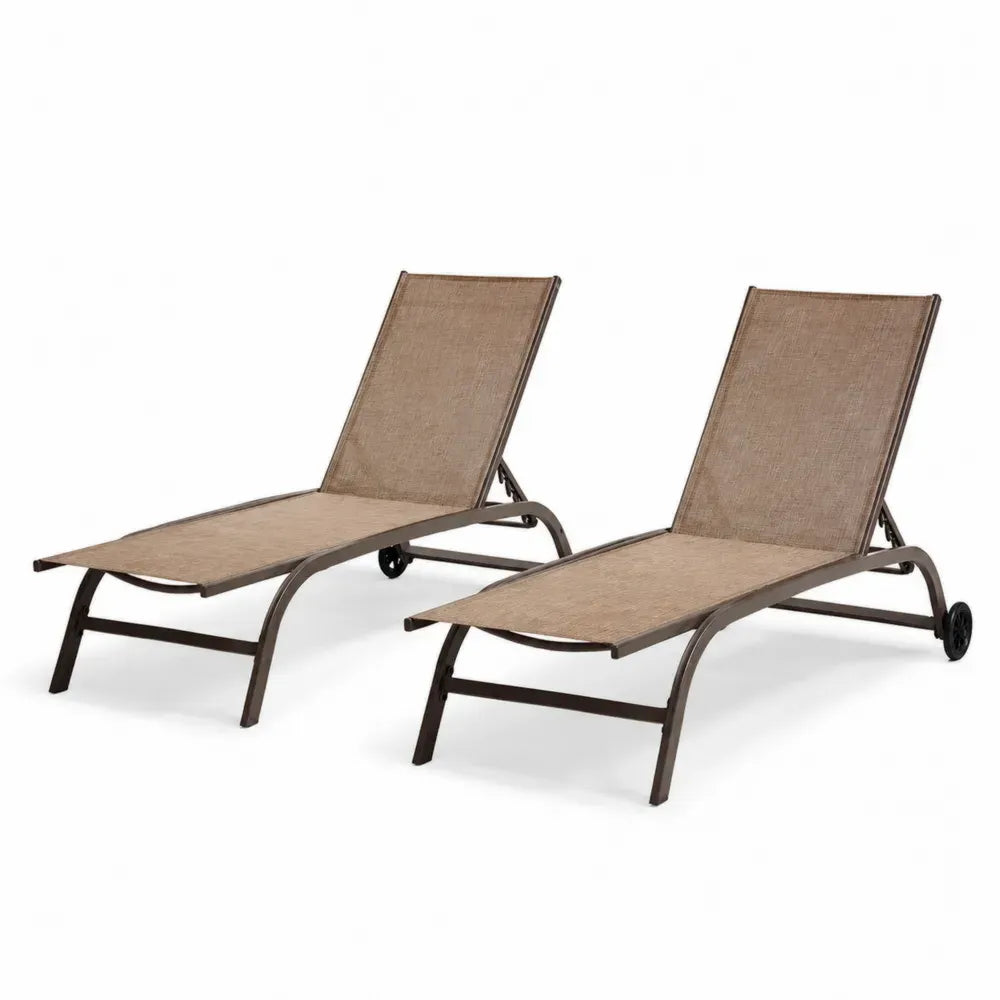 Textilene-Aluminium Gartenliegen Set, Braun, 2er Set