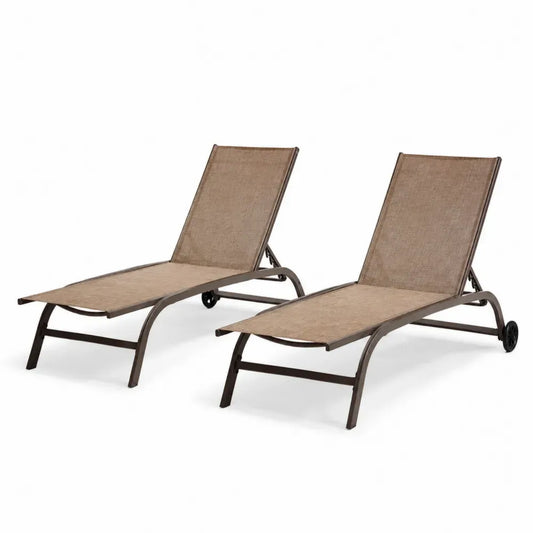 Textilene-Aluminium Gartenliegen Set, Braun, 2er Set
