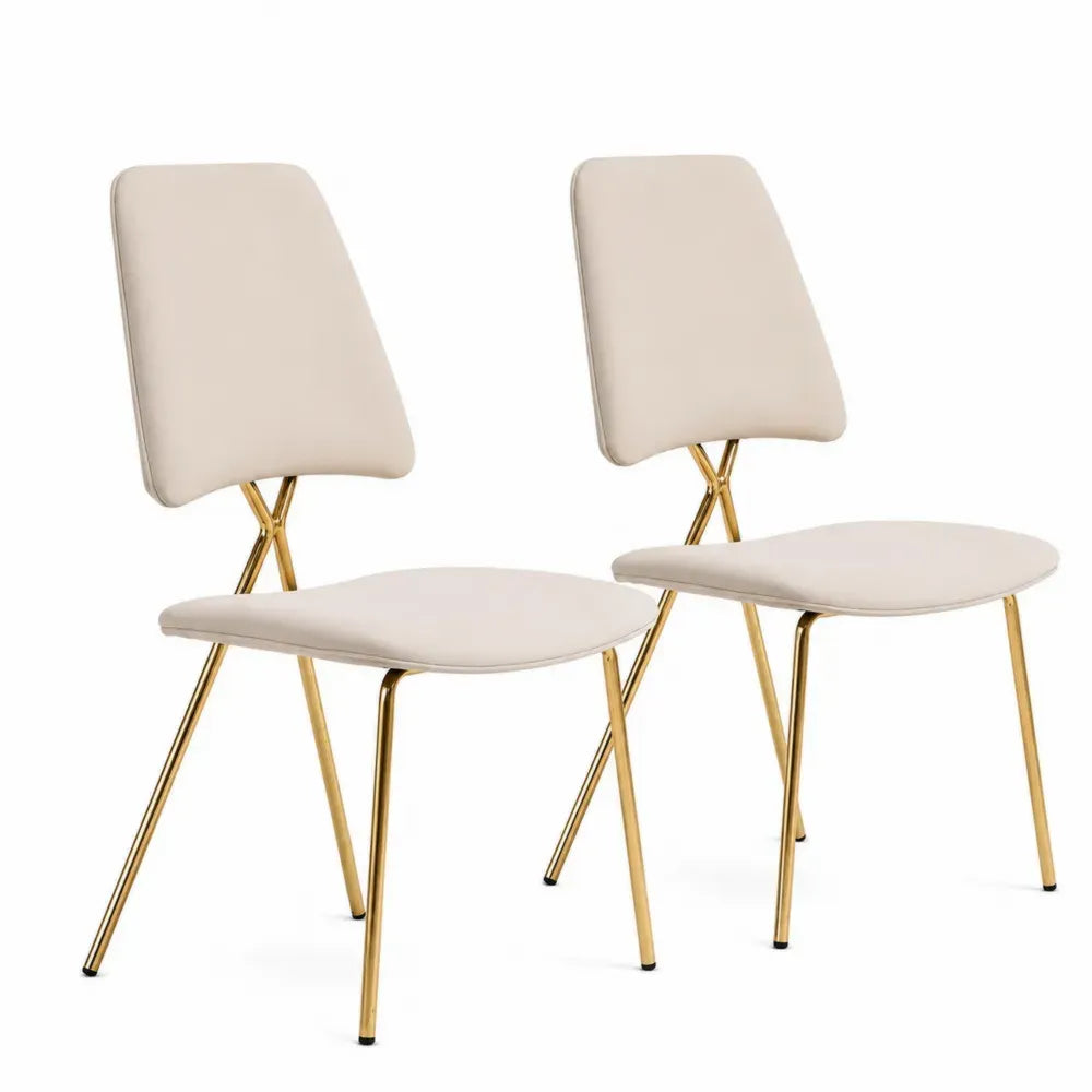 2er Set Esszimmerstuhl Beige Kunstleder Metall