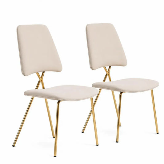 2er Set Esszimmerstuhl Beige Kunstleder Metall