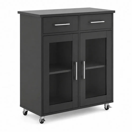 Küchenwagen mit Schubladen und Glastüren MDF/Glas Schwarz