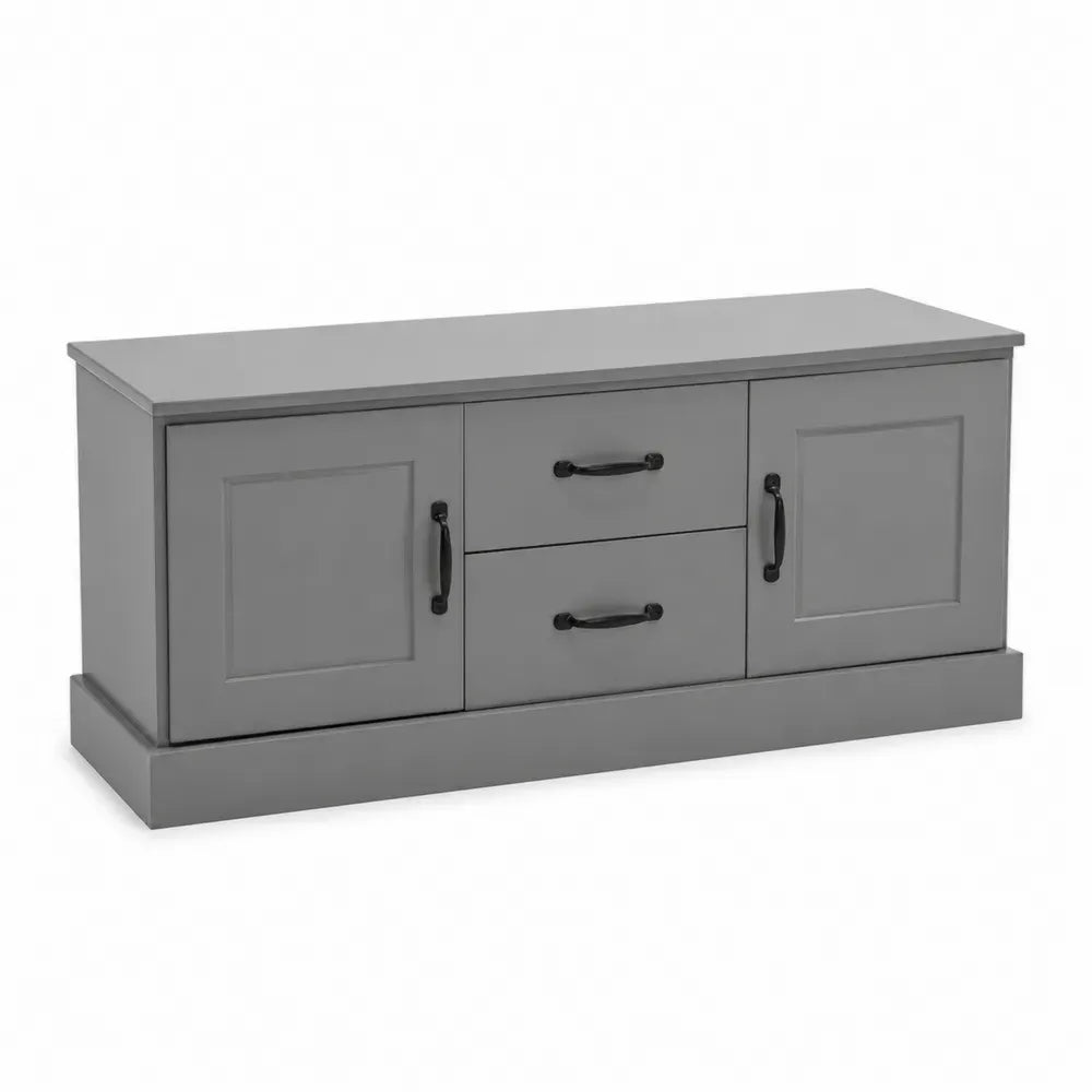 Grauer TV-Schrank aus MDF mit Schubladen und Türen 120x40x50cm