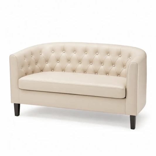 2-Sitzer Sofa Beige Kunstleder mit Knopfdetail 140cm