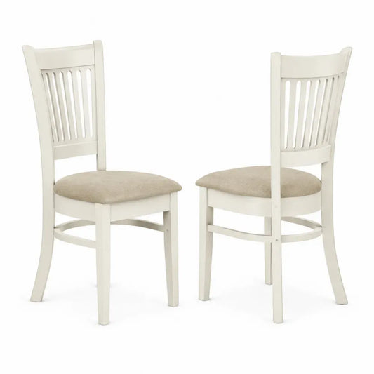 Esszimmerstühle Set Holzrahmen Leinenbezug Weiß/Beige 2er-Set