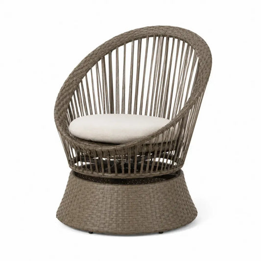 Runder Gartenstuhl mit Kissen Polyethylen-Rattan Grau