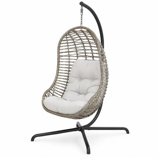 Hängesessel aus Rattan mit Stahlrahmen, Natur und Beige