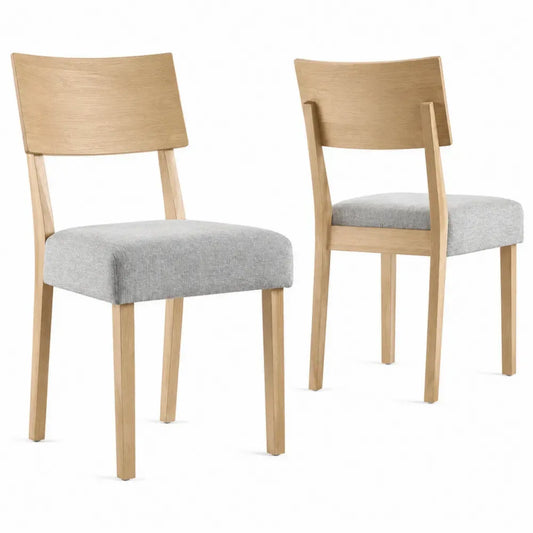 Esszimmerstühle 2er-Set aus Eiche mit grauem Stoffbezug