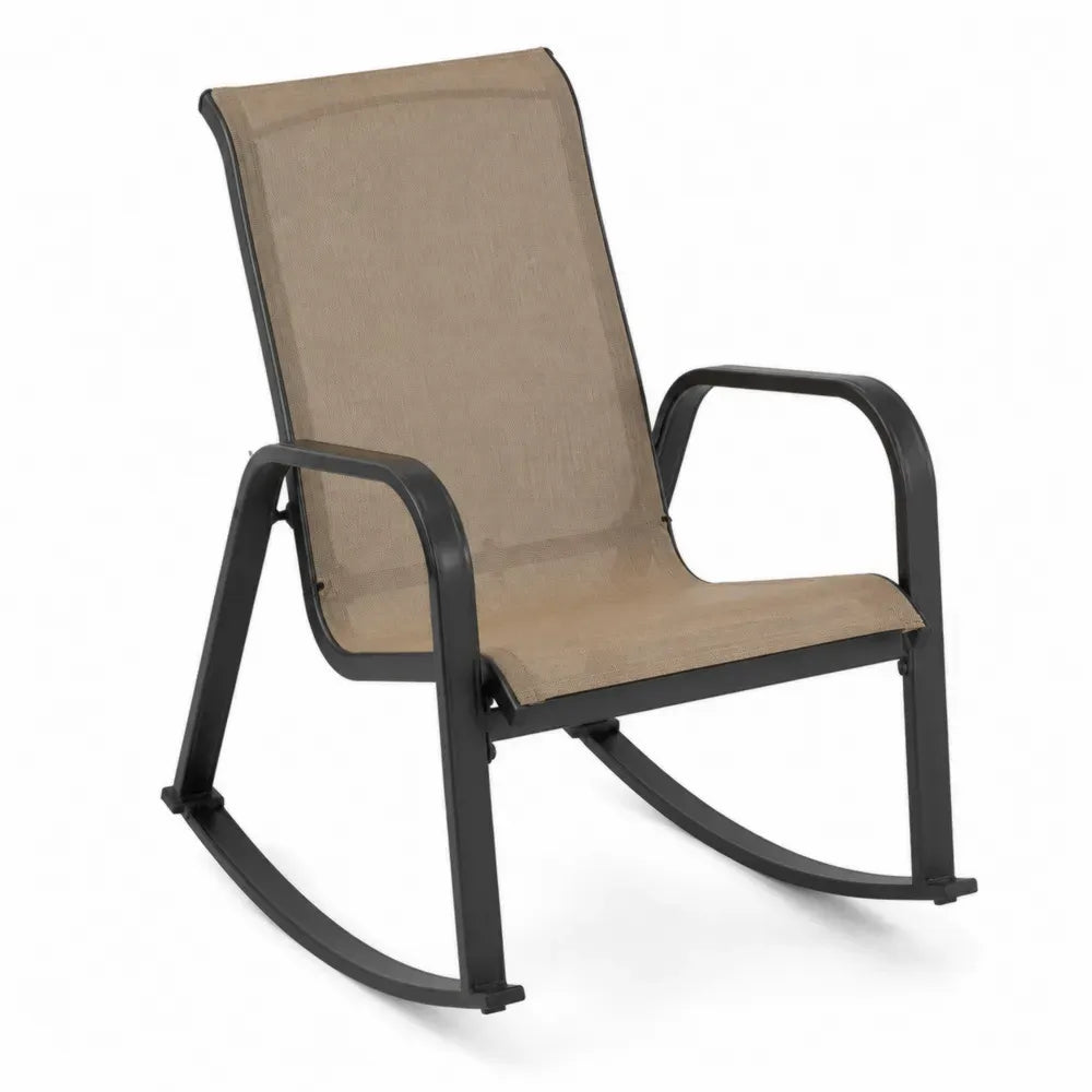 Metall Schaukelstuhl mit Textilene Sitzfläche Braun 95 cm