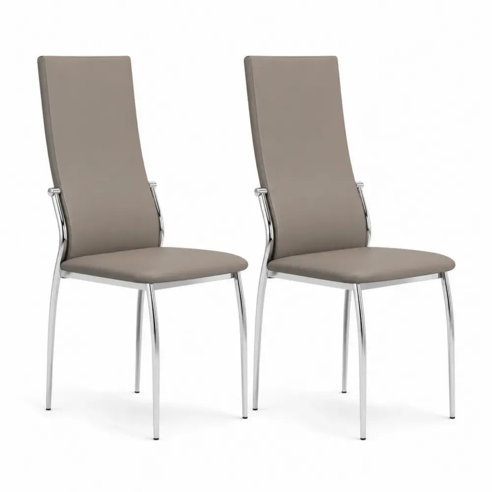 Esszimmerstühle 2er Set, Kunstleder Taupe, verchromtes Metall