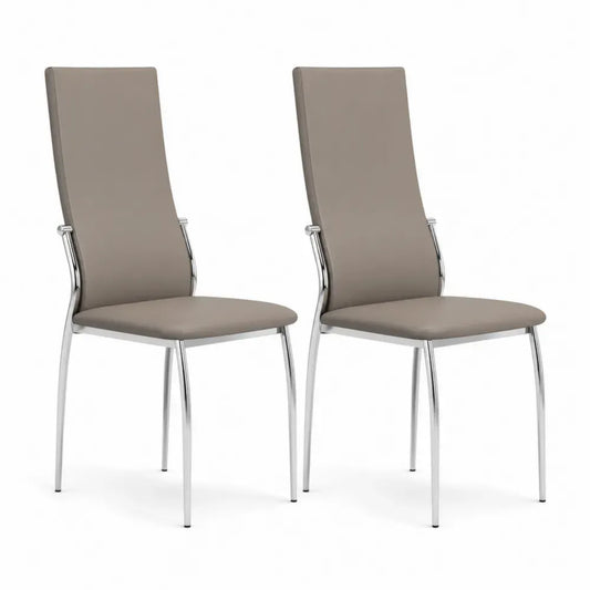 Esszimmerstühle 2er Set, Kunstleder Taupe, verchromtes Metall