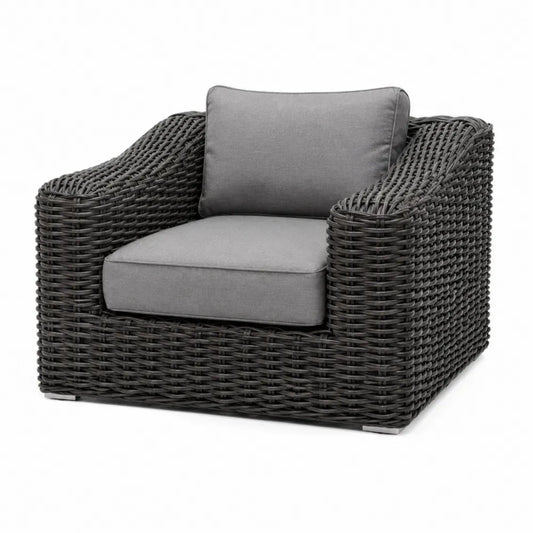 Rattan Sessel Anthrazit mit grauen Kissen