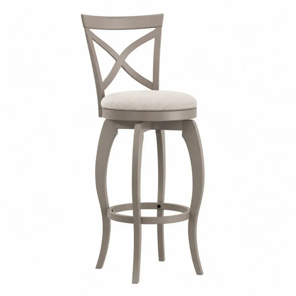 Holzhocker mit Drehfunktion Grau Creme 110 cm Leinenpolster