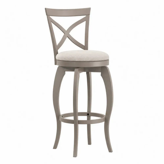 Holzhocker mit Drehfunktion Grau Creme 110 cm Leinenpolster