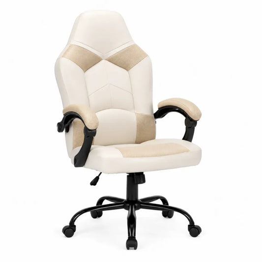 Ergonomischer Bürostuhl aus Kunstleder und Netzstoff Beige/Weiß