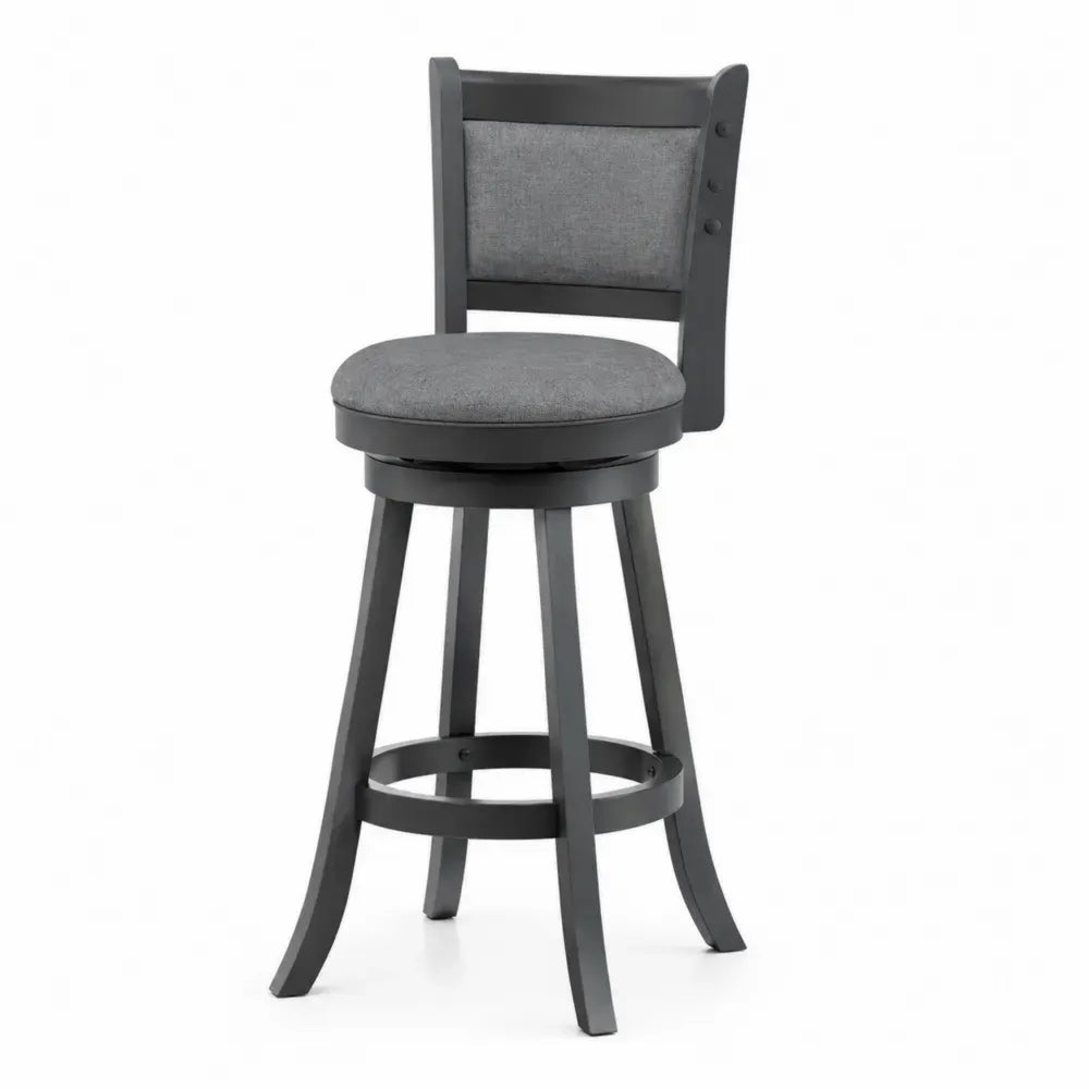 Barhocker drehbar mit Holzlehne und Stoffpolsterung Grau/Schwarz 95cm