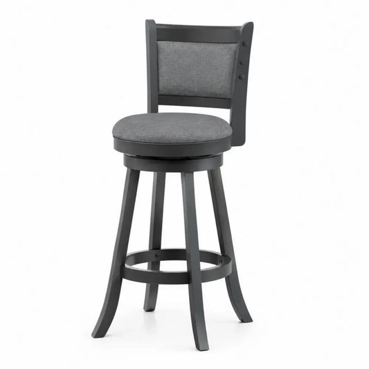 Barhocker drehbar mit Holzlehne und Stoffpolsterung Grau/Schwarz 95cm