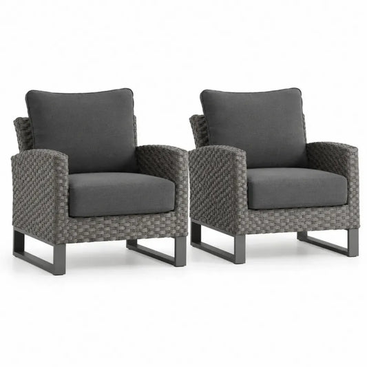 2er-Set Sessel Polyrattan Anthrazit mit Polyesterkissen