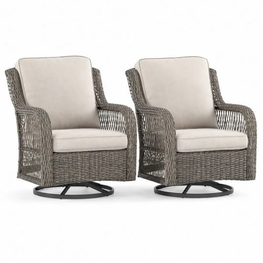 2er Set Gartenstühle Rattan Stahl Beige mit Kissen
