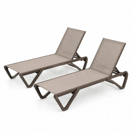 2er-Set Sonnenliegen Aluminium Textilgewebe Beige 200x70cm