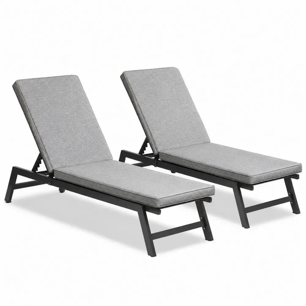 2er Set Aluminium Gartenliegen mit Polyesterbezügen Grau