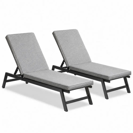 2er Set Aluminium Gartenliegen mit Polyesterbezügen Grau
