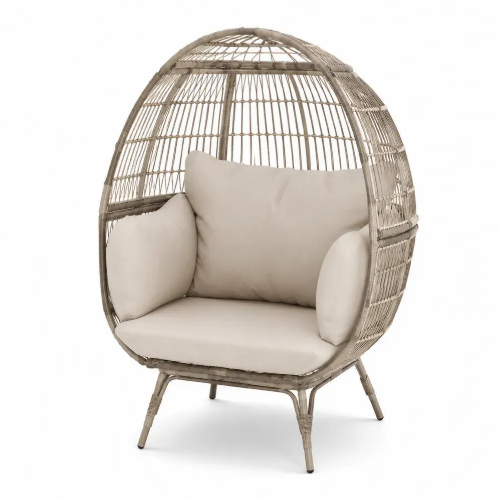 Outdoor Relaxsessel Rattan Beige mit Polyesterkissen