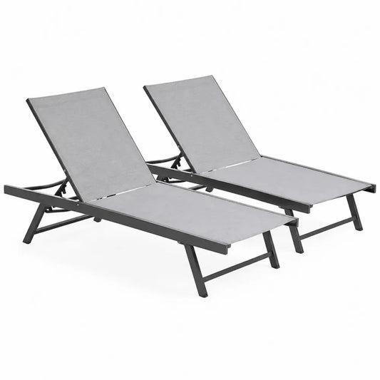 2er Set Sonnenliegen Aluminium Grau