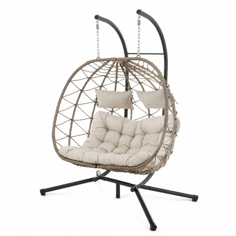 Hängesessel für zwei Personen, Polyrattan und Stahl, Beige