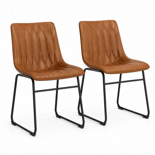 2er Set Esszimmerstühle Leder Braun Metallgestell