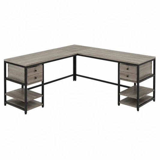 Eckschreibtisch L-Form Metall Holzspanplatte 140 x 130 x 75 cm