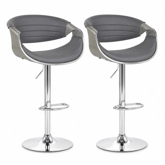 2er Set Barhocker mit Kunstleder grau höhenverstellbar Chrom