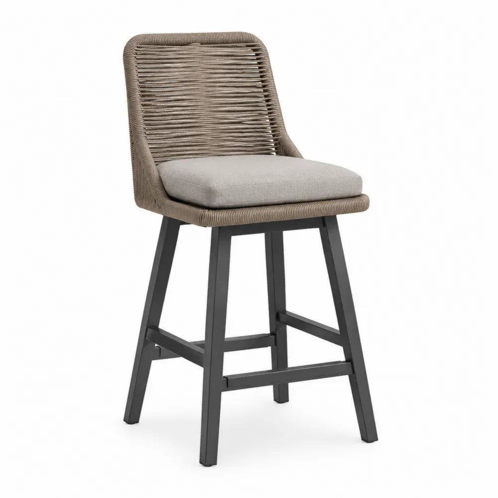 Barhocker mit Aluminiumrahmen und Seilgeflecht