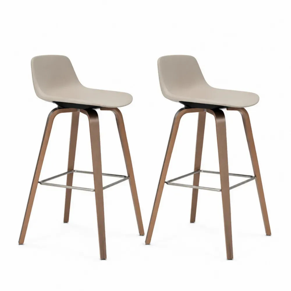 2er Set Barhocker aus Holz mit Edelstahlfußstütze, Beige