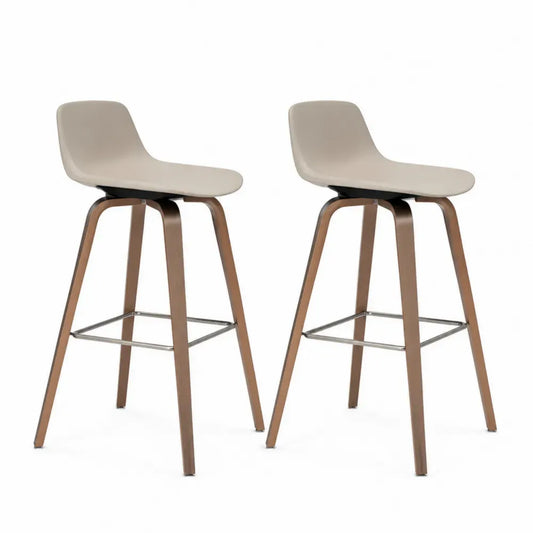 2er Set Barhocker aus Holz mit Edelstahlfußstütze, Beige