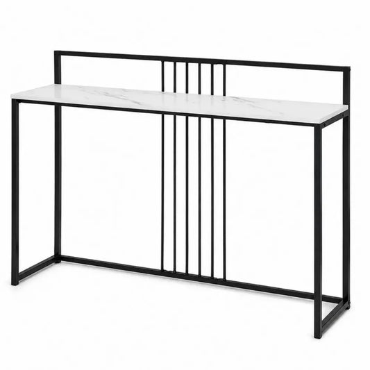 Konsolentisch MDF marmorierte Platte Metallrahmen 120x30x80cm Weiß/Schwarz